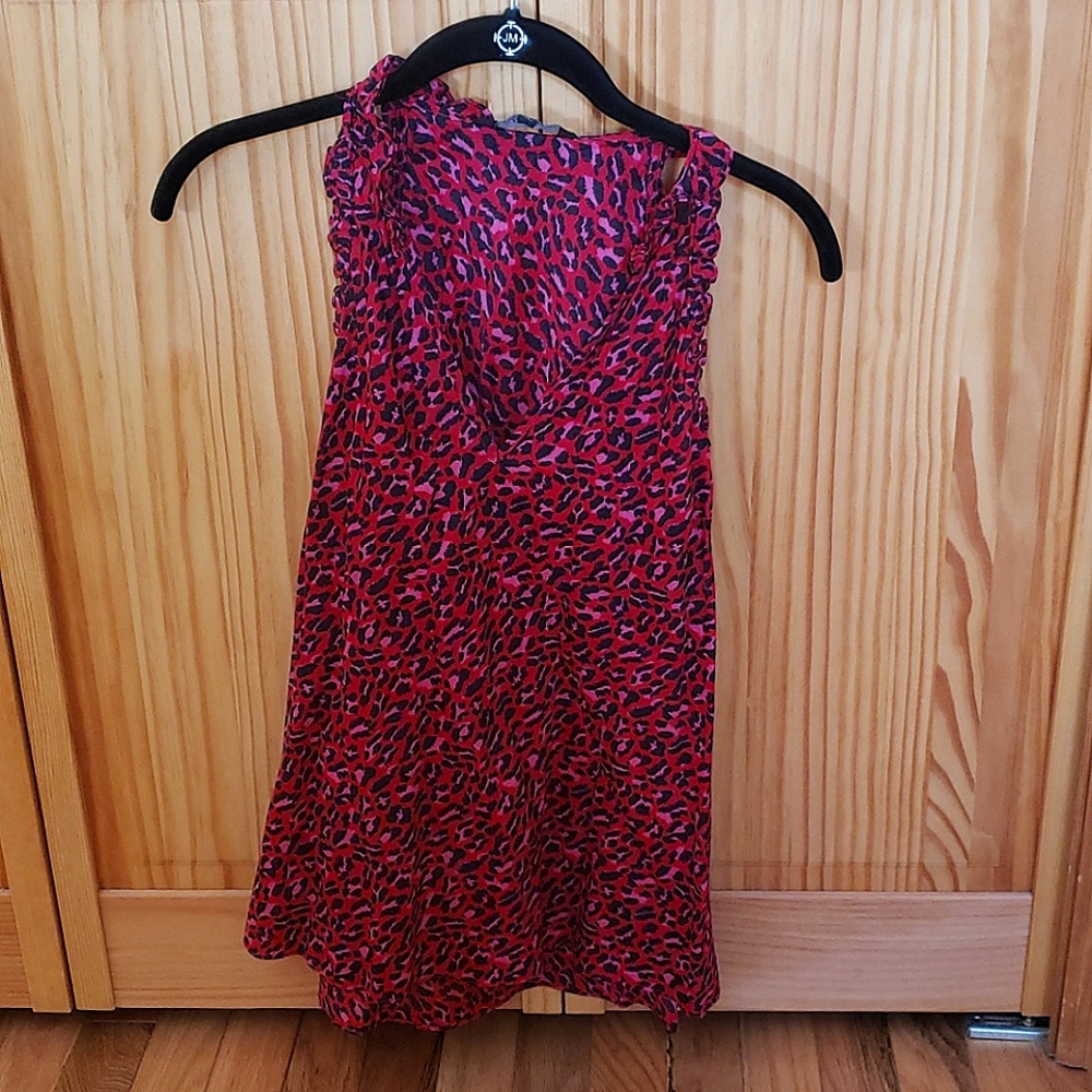 Express, M, Red & Pink Leopard print ruffle tank
